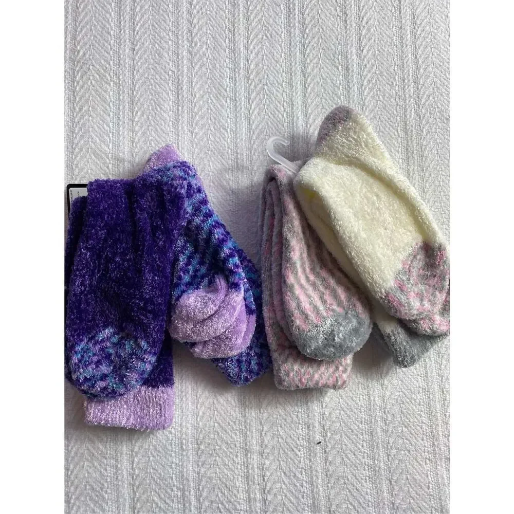 Cuddl Duds Girls Shoe Size 4-10 Chenille Crew Socks - 2 - 2 Packs